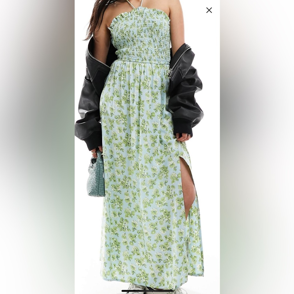 ASOS Design shirred halter neck maxi dress in floral print